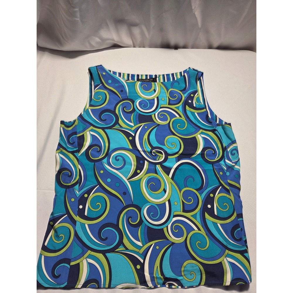 Liz Claiborne Collection Reversible Shell Top Blue Green Paisley Stripe Size 10